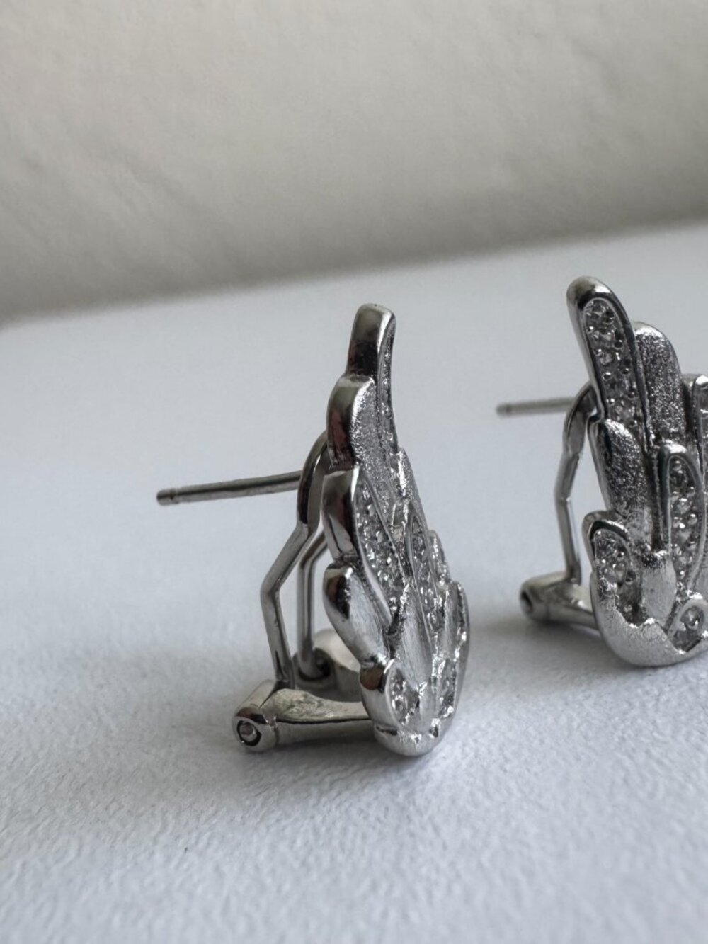 925 Sterling Silver Angel Wings Earrings Crystal Statement Clip Post - Picture 3 of 6